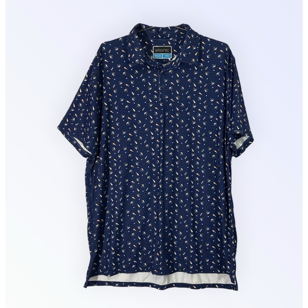 Etonic Polo Shirt Mens‎ 2X Blue Bottle All Over Print Golf Performance